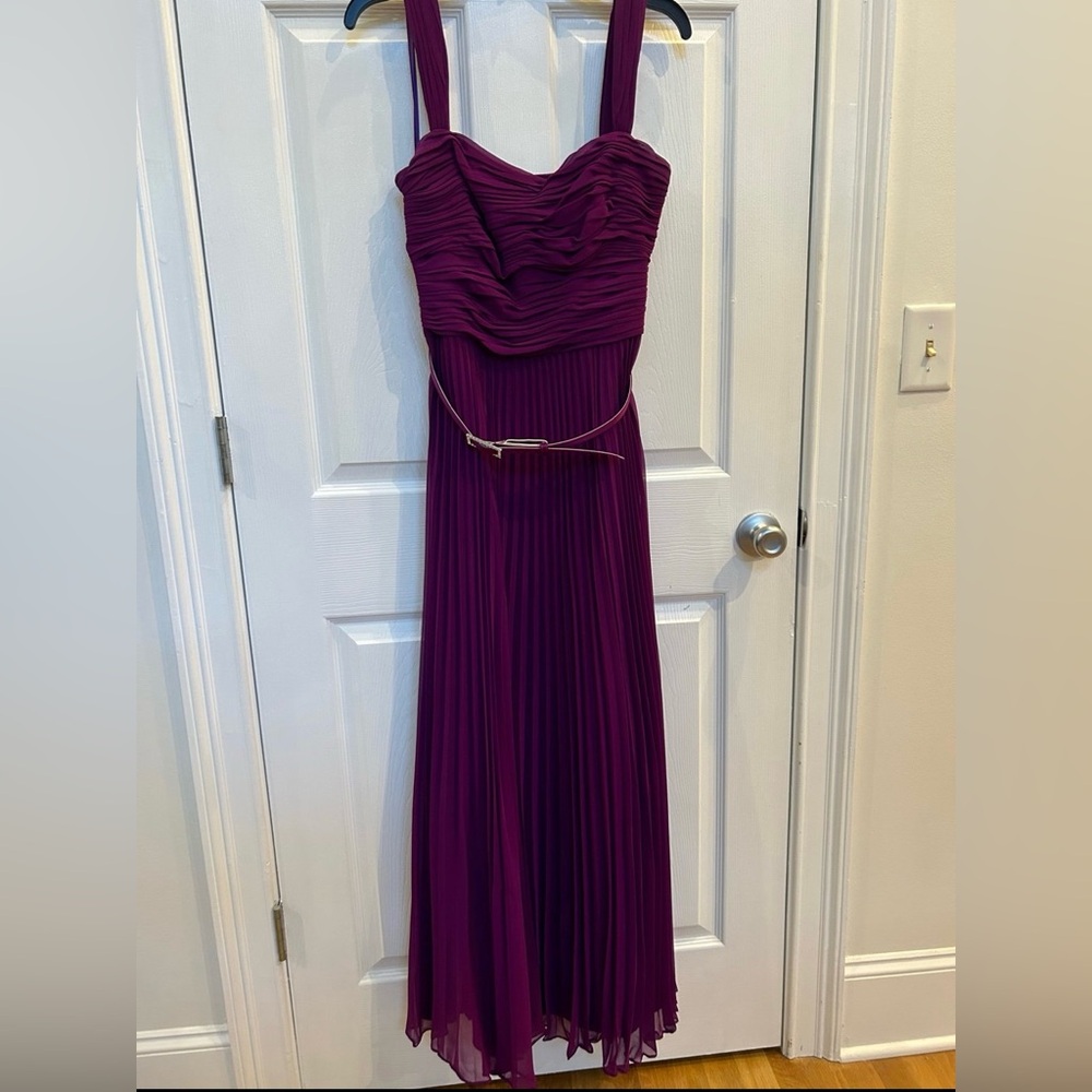 Ralph Lauren sz 10 Purple Belted Chiffon Pleated Gown
